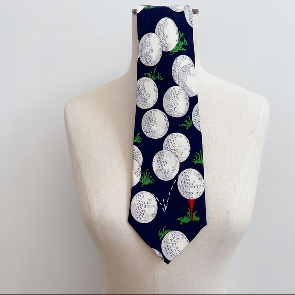 Nicole Miller Blue Golf Ball Silk Men’s Tie Vtg - Picture 4 of 9